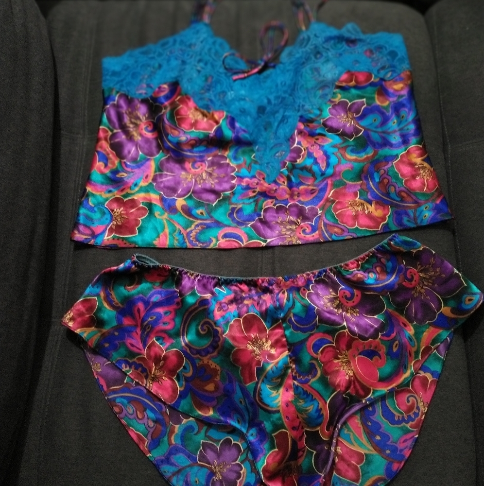 Victoria's Secret Gold Label Blue and Purple Floral Pajama Set